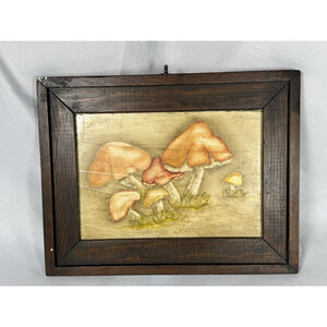 MCM Vintage Mushroom Painting On Board Signed by Glenda Smith 13x10” Textured